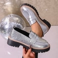 thumbnail image 4 of Womens Penny Loafers Vintage Glitter Leather Classic Lug Sole Chunky Heel Slip on Loafers Dressy Work Business Casual Shoes Silver Size 8.5, 4 of 8
