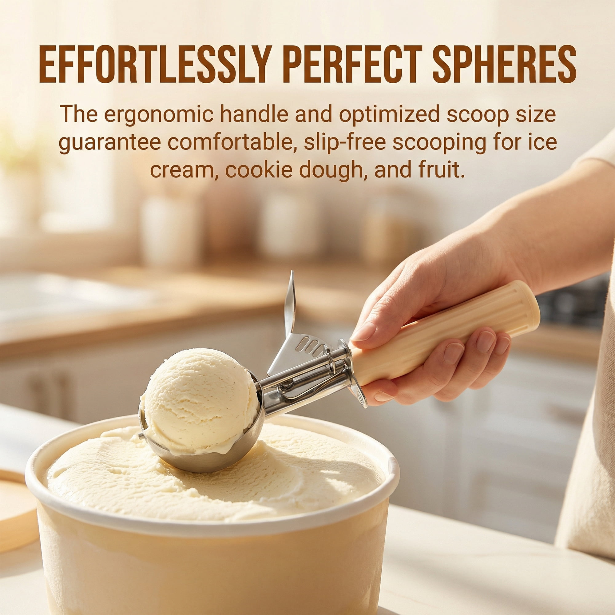 Unique Bargains Stainless Steel Ice Cream Scoop Beige 8.8in