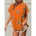 thumbnail image 4 of Nituyy T-Shirt d'Été Ample pour Femmes Appliques Étoile de Perle Manches Courtes Col Rond Tops Surdimensionnés, 4 of 9