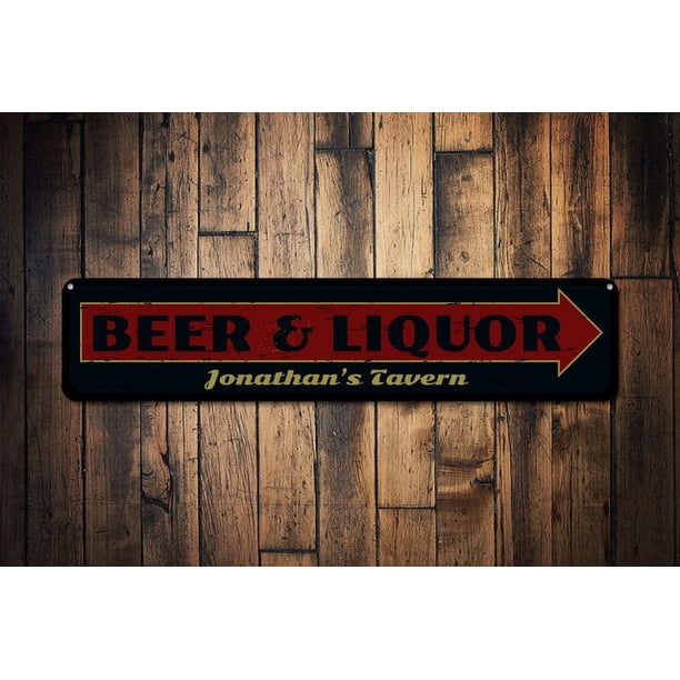(Metal de aluminio) Letrero de cerveza y licor Letrero de flecha de barra Letrero con nombre de taberna Regalo para cueva de hombre Letrero de barra de metal Decoración de barra de cerveza Tamaño: 4