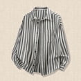 thumbnail image 2 of Japanese Style Striped Long Sleeve Shirt Relaxed Fit Button Down Collar Top Comfortable Breathable Black XXL, 2 of 4
