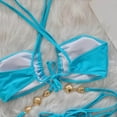 thumbnail image 6 of UTSJKR Women's Halter Shiny Crystal Bathing Suit Lace-up Cross Thong Brazilian Rhinestone Bikini Set Glitter Jeweled Swimsuit Blue 6-8, 6 of 8