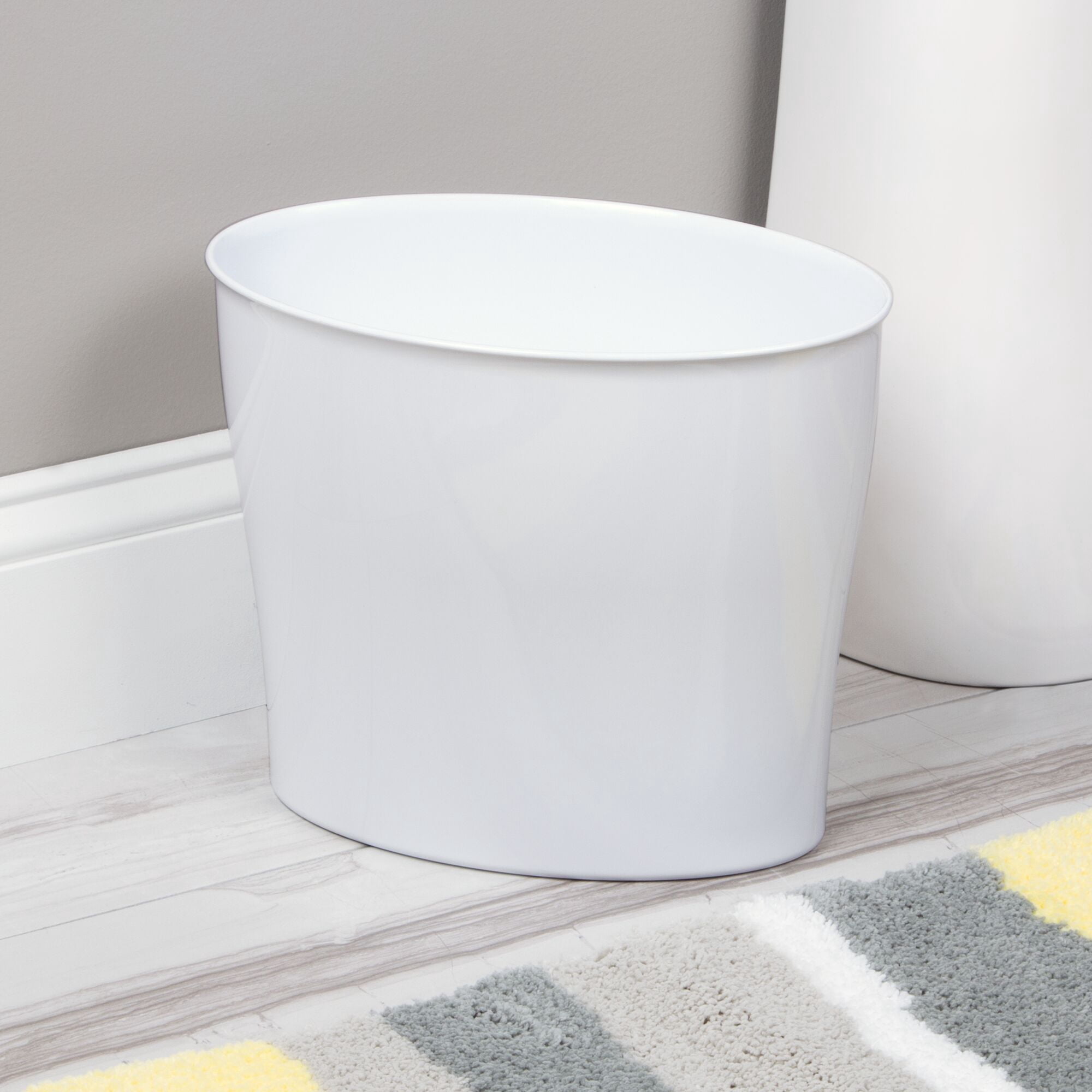 iDesign Nuvo Bathroom Trash Can, 3.4 Gallon, Plastic Oval Open Top Garbage Bin, Made in USA, 2 Pack, White