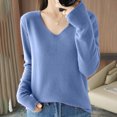 thumbnail image 2 of GigrtiJin Womens Solid Color Knitted Sweater V-Neck Long Sleeved Casual Thin Sweaters Top Comfy Warm Pullover Blouse, 2 of 4