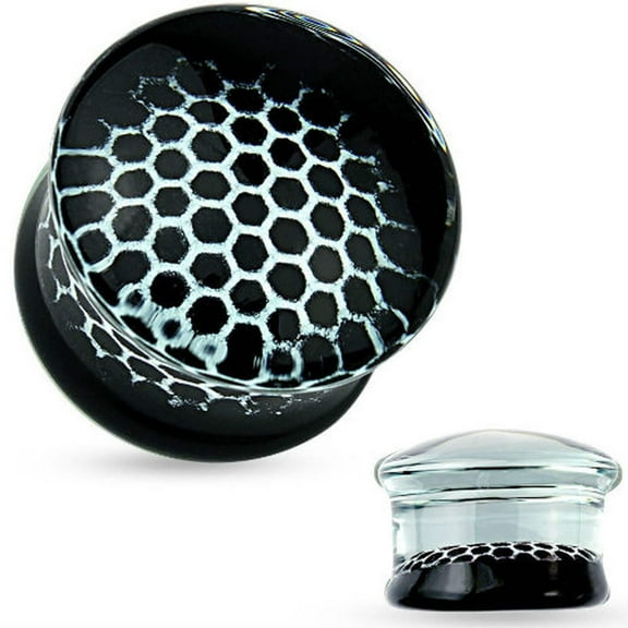 Double Flared Glass Plugs Ear 2 to 5/8" Gauge  Black Honeycomb - Pair