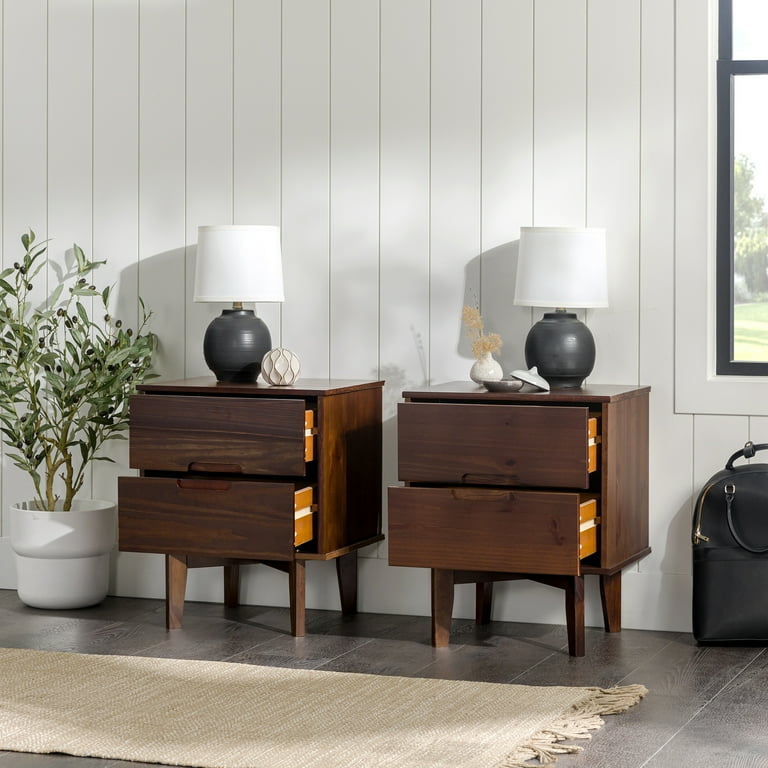 Walker Edison Mid Century Modern 2 Drawer Solid Wood Nightstand