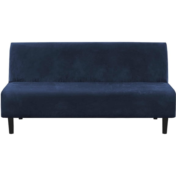Real Velvet Futon Cover Armless Sofa Covers Sofa Bed Covers Stretch Futon Couch Cover Sofa Slipcover Furniture Protector Thick Soft Velvet Fabric Form Fitted Stay in Place, Navy