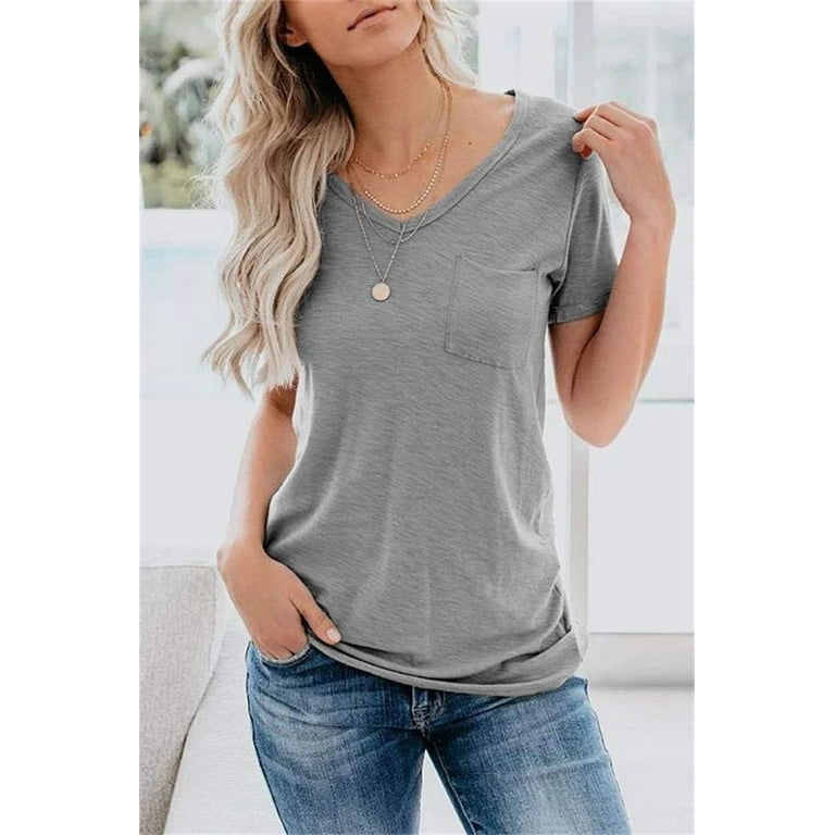 Sherrylily Women V Neck T Shirts Short Sleeve Tops Casual Loose