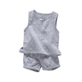 thumbnail image 2 of lkfuzj Toddler Boys Clothes Set Cotton Linen Pentagram Sleeveless T-shirt Shorts Clothes Set 2pcs Little Boys Girls Unisex Baby 2024 New Summer Outfits For 1-5 Years Gray, 2 of 3