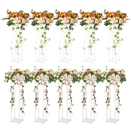KFFKFF Set of 10, 23.6inch Tall Wedding Floral Stand, Featuring Acrylic Overlay, Acrylic Cylinder Geometric Stands for Centerpieces, Flower Showcasing Rack for Runway Events, Reception