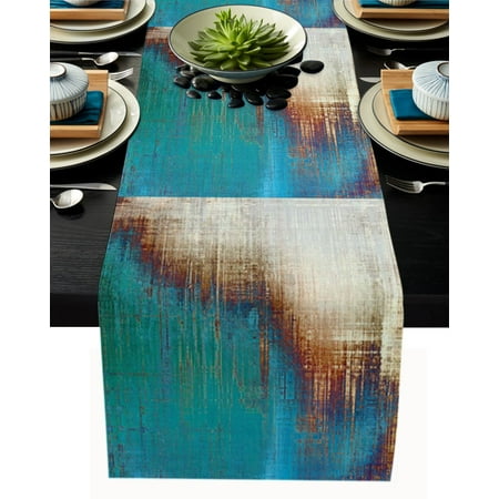 

Vintage Style Green Beige Art Table Runner Cotton Linen Kitchen Dining Table Decor for Home Wedding Party Decor Tablecloth
