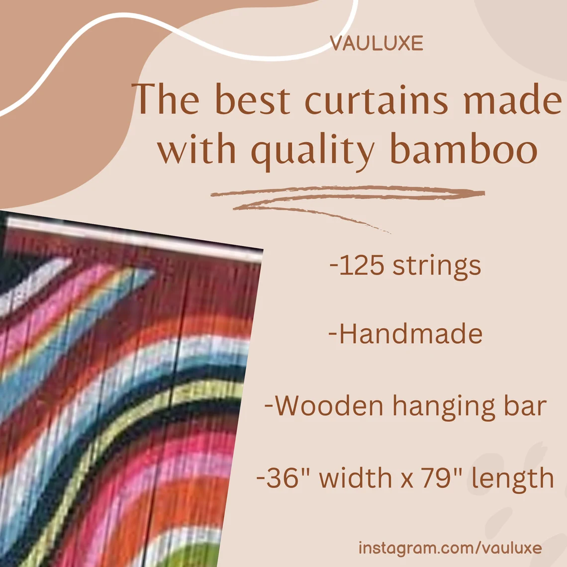 Vauluxe Modern Multicolor Painted Waves Beaded Curtains, 36in x 79in, 125 Strands