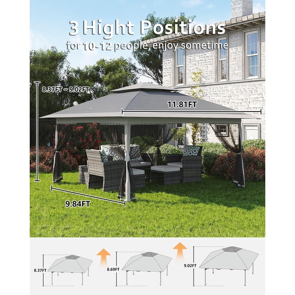 Accreate Heavy Duty Pop-Up Gazebo 12x12 Ft, Waterproof Garden Canopy With Mesh Sidewalls, Vented Roof, And Carrying Bag