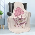 thumbnail image 4 of Saying Soft Flannel Fleece Throw Blanket, Sleeping Cartoon Cat with Stars Clouds on a Pastel Background, Cozy Plush for Indoor and Outdoor Use, 70" x 90", Dried Rose Pale Pink, by Ambesonne, 4 of 5