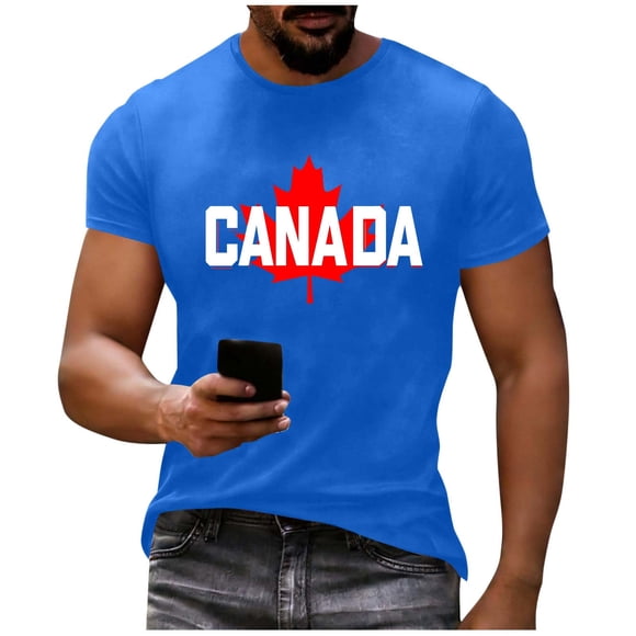 Amzcrzy Canada Maple Leaf T Shirts for Man Casual Summer Round Neck Men's T-Shirts Fashion Short Sleeve Print Graphic Tees Men 2XL