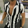 thumbnail image 4 of Camisas Para Hombre Manga Larga Camisas a rayas para hombre Camisas informales de manga corta con botones (Black, XL), 4 of 5