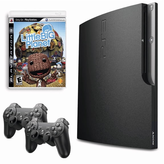 Restored Sony Playstation 3 PS3 Console Slim 320GB Black with Little Big Planet and 2 Retrofam Controllers (Refurbished)