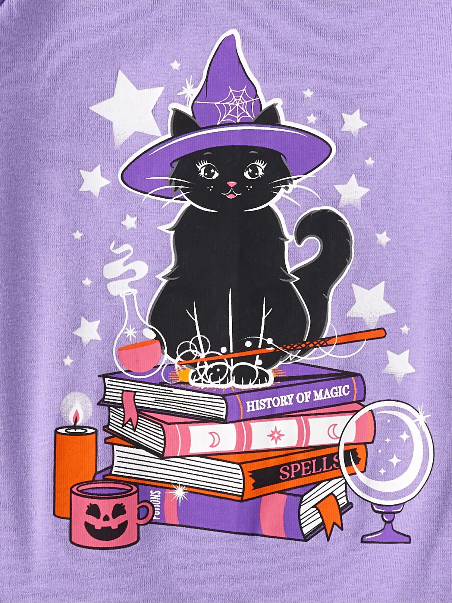 The Children's Place Baby, Toddler, & Girls Snug Fit Glow-in-the-Dark Cat Witch Cotton Pajamas, Sizes 12M-16