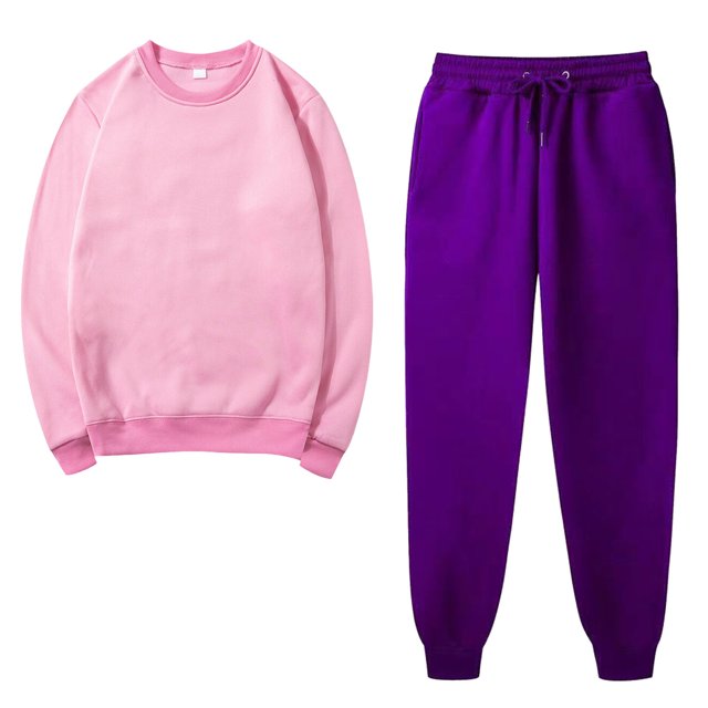 Women's Solid Round Neck Pullover Casual Sports Pants Sports Set