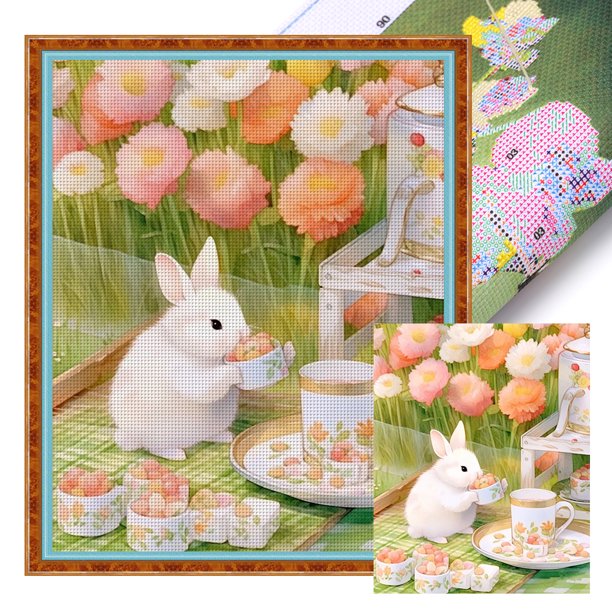 Hilo Algodón Ecológico Bordado Arte Punto Cruz Con Conejo Impreso 11CT 40x50cm