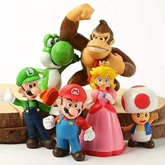 6 PCS/Set Mario Action Figure Mini Toys,Mario Bros,Orangutan,Mushroom,Turtle Series,Cake Decorations,Cupcake Figures Toys (6PS)