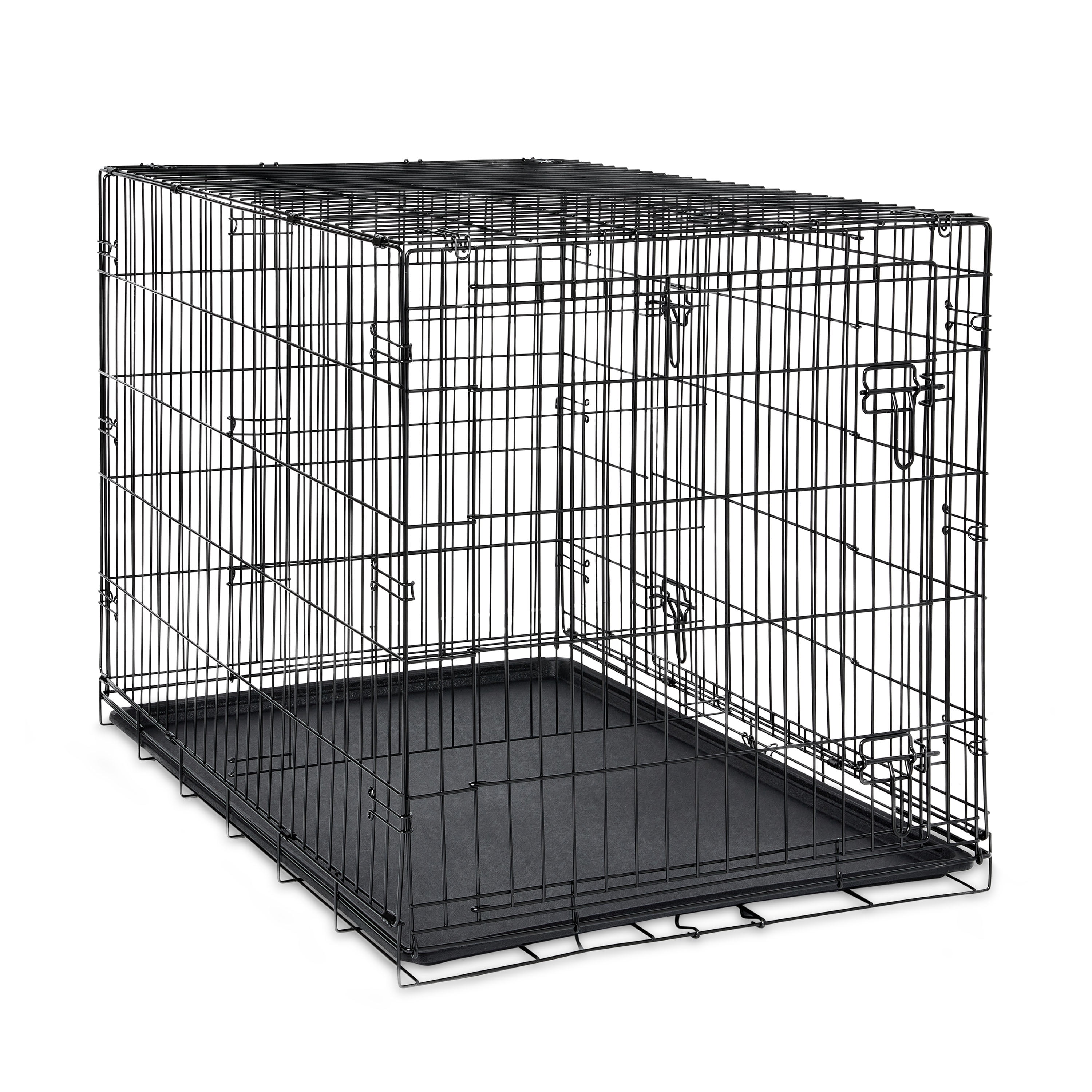 Vibrant Life Wire Dog Crate, Double-Door, Divider and Leak-Proof Tray, Metal, Foldable, Durable, Black, 42" with Durable and Water-Resistant Crate Mat, Black, 42"
