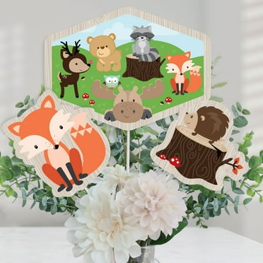 Big Dot of Happiness Woodland Creatures - Baby Shower or Birthday Party Centerpiece Sticks - Table Toppers - Set of 15