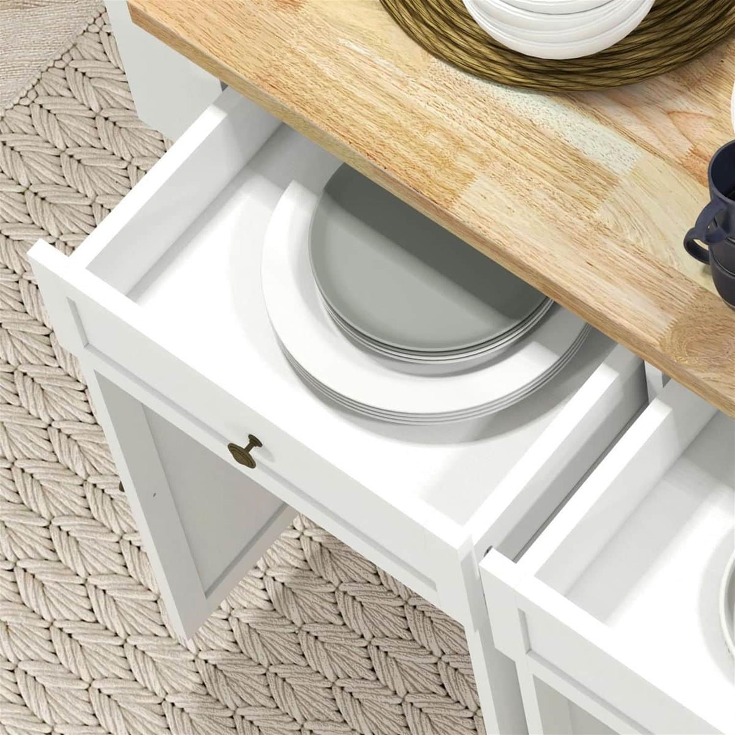 Demi Bonn 43" Modern Rolling Kitchen Cart with Spice Rack, Mobile Island for Kitchen, Easy Storage, Space-Saving Design, White