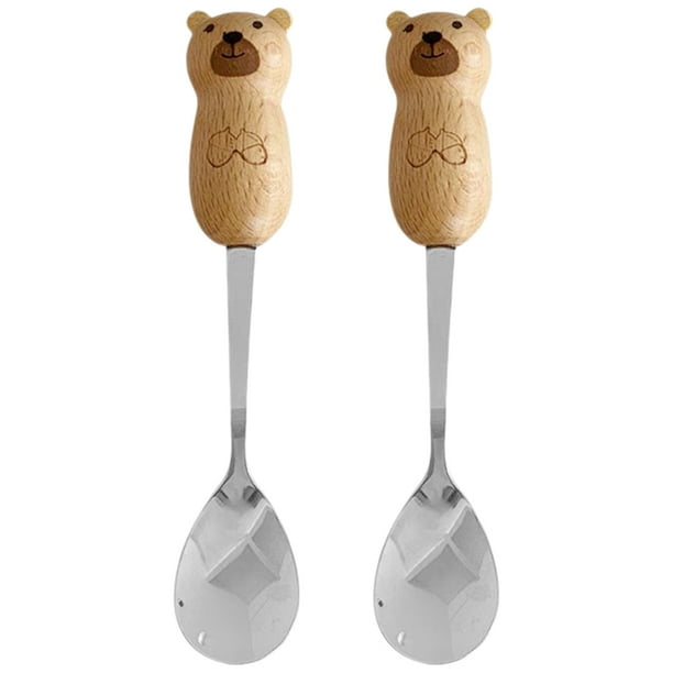 2 cucharas de café con mango de madera, cuchara para mezclar alimentos, adorable cuchara para revolver
