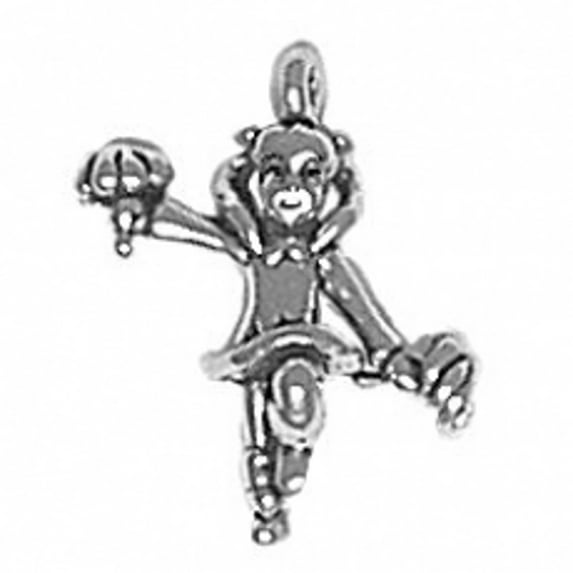 Sterling Silver 30" .8mm 3D Football Cheerleader Facing Forward Pom Poms Pendant Necklace