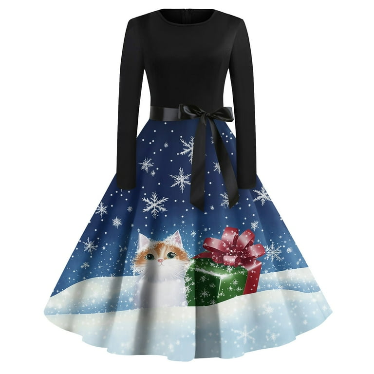 Christmas Dresses for Women Plus Size Glitter Xmas Tree Print