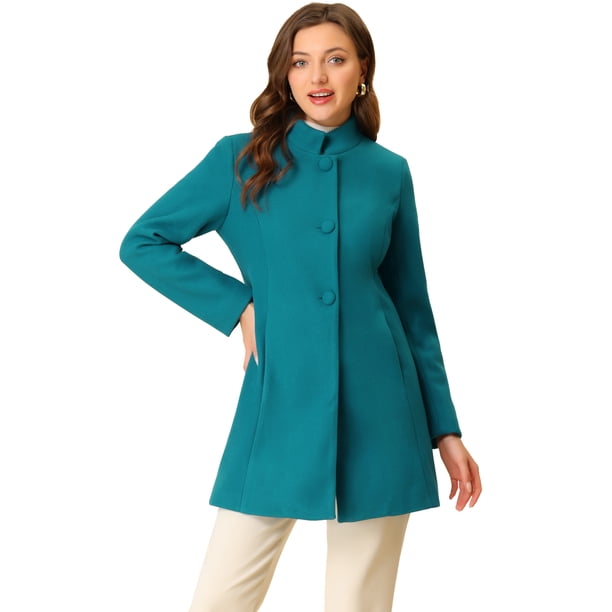 Abrigo de Invierno Elegante Allegra K Largo de Un Solo Pecho con Cuello Alto Lago Azul L