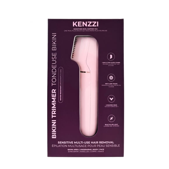 KENZZI Rechargeable Sensitive Bikini & Multi-Use Hair Removal Trimmer, Pink