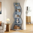 thumbnail image 3 of Tribesigns Wavy Corner Shelf, Modern 5-Tier Bookshelf Bookcase with Curvy Shape, Unique Plant Stand Display Rack for Living Room Small Space (Blue), 3 of 7