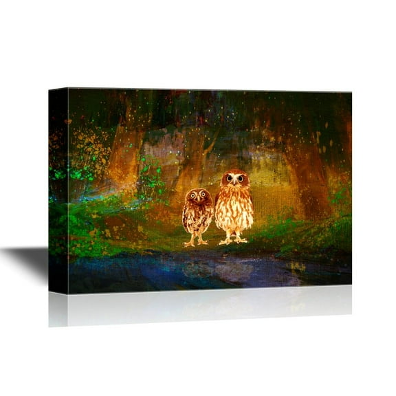 wall26 - Canvas Wall Art - Two Owls - Gallery Wrap Modern Home Art | Ready to Hang - 24x36 inches