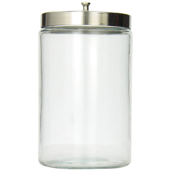 MABIS Decorative Storage Apothecary Clear Glass Jar for Kitchen, Bathroom or Laundry Organization with Metal Lid, 4.1 x 3.9 x 7 inches