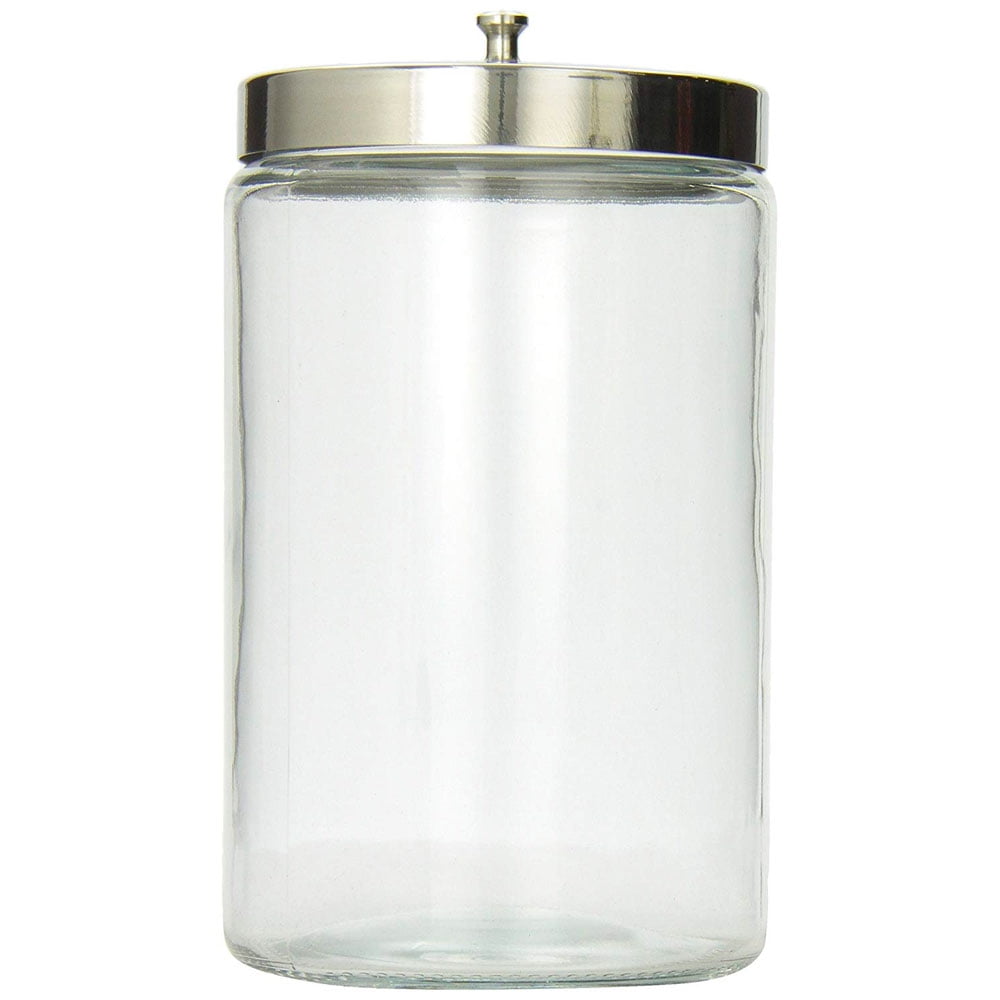 MABIS Decorative Storage Apothecary Clear Glass Jar for Kitchen, Bathroom or Laundry Organization with Metal Lid, 4.1 x 3.9 x 7 inches