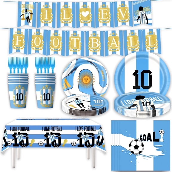 76pcs Football Party Decorations Kit for 10: Football Party Supplies Set with Plates, Dessert Plates, Napkins, Cups, Banner & Touchdown Tablecloth - for Football Tailgate Party Decorations