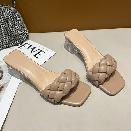 

Women‘s Braided Vamp Slide Sandals Fashion Chunky Heel Slip On Sandals Women‘s Footwear