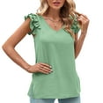 thumbnail image 5 of Idoravan Tank Tops for Women Clearance Women's Summer Solid V Neck Tank Top Pleated Ruffle Sleeve Top, 5 of 9