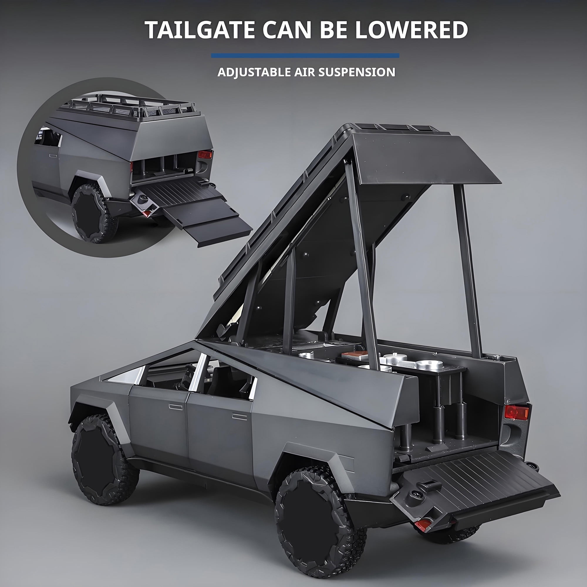 Anmyjuly 1/24 Camping Rv Car Model Toys,Pickup Truck Model with Sound and Light Function, Suitable Gifts, Decorations, Collectibles,Gray