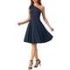 thumbnail image 4 of Vestido de fiesta A-Line con tirante asimétrico y lazo para mujer INSPIRE CHIC, con bolsillos, color azul oscuro, talla S, 4 of 6