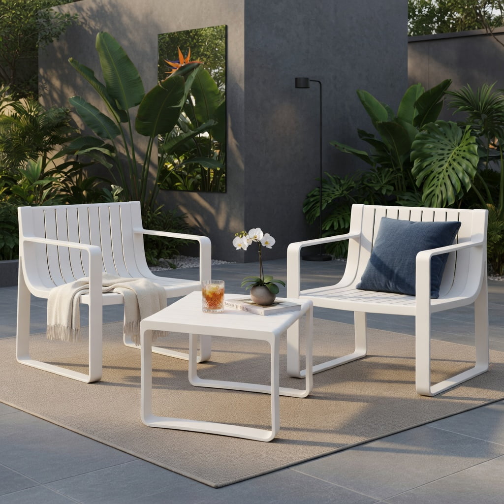 Hommoo 2-Piece Outdoor Patio Chair Set, Ergonomic Curved Back & Seat, Weather-Resistant PP Chairs for Deck, Poolside & Backyard, White