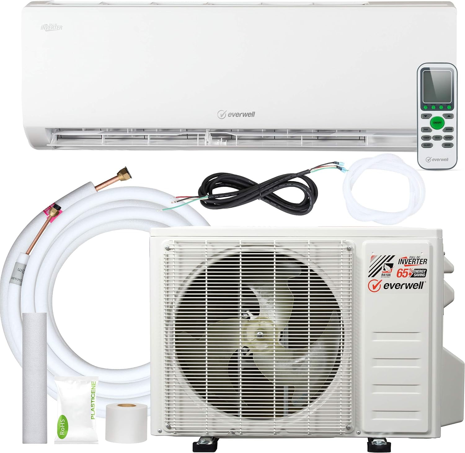 Everwell 12000 BTU AC Mini Split 17 SEER2 Inverter AC Ductless Only Cold System 110V