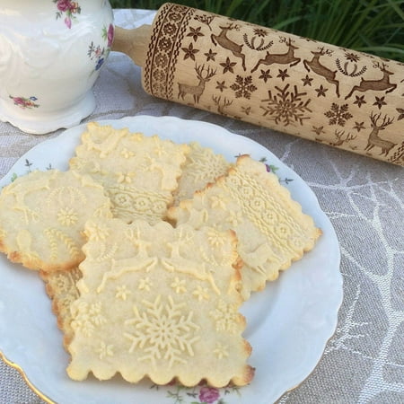 

Kitchen Embossed Pin Wood Rolling Kitchen Pin Carved Tool Rolling Engraved Christmas Kitchen Dining Bar Cookware Sets