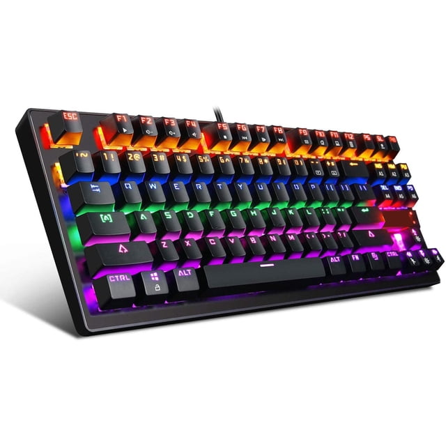 Clavier Mécanique de Jeu Rgb, Rétroéclairé Arc-en-Ciel Led, Interrupteurs Mécaniques Bleus Usb Filaire pour Ordinateur Multi-Appareils Mobile Pc Portable Windows/Mac/Ps4