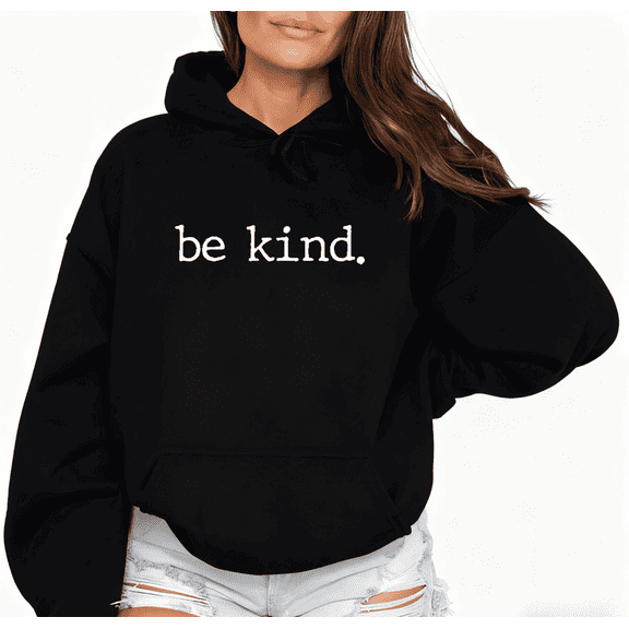 Black Distressed Be Kind Phrase Graphic Sweatshirt Print hoodie Black S-2XL Cotton Casual Daily Tops
