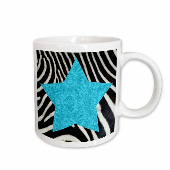 3drose, Punk Rockabilly Zebra Animal Stripe Blue Star Print, 11oz Mug