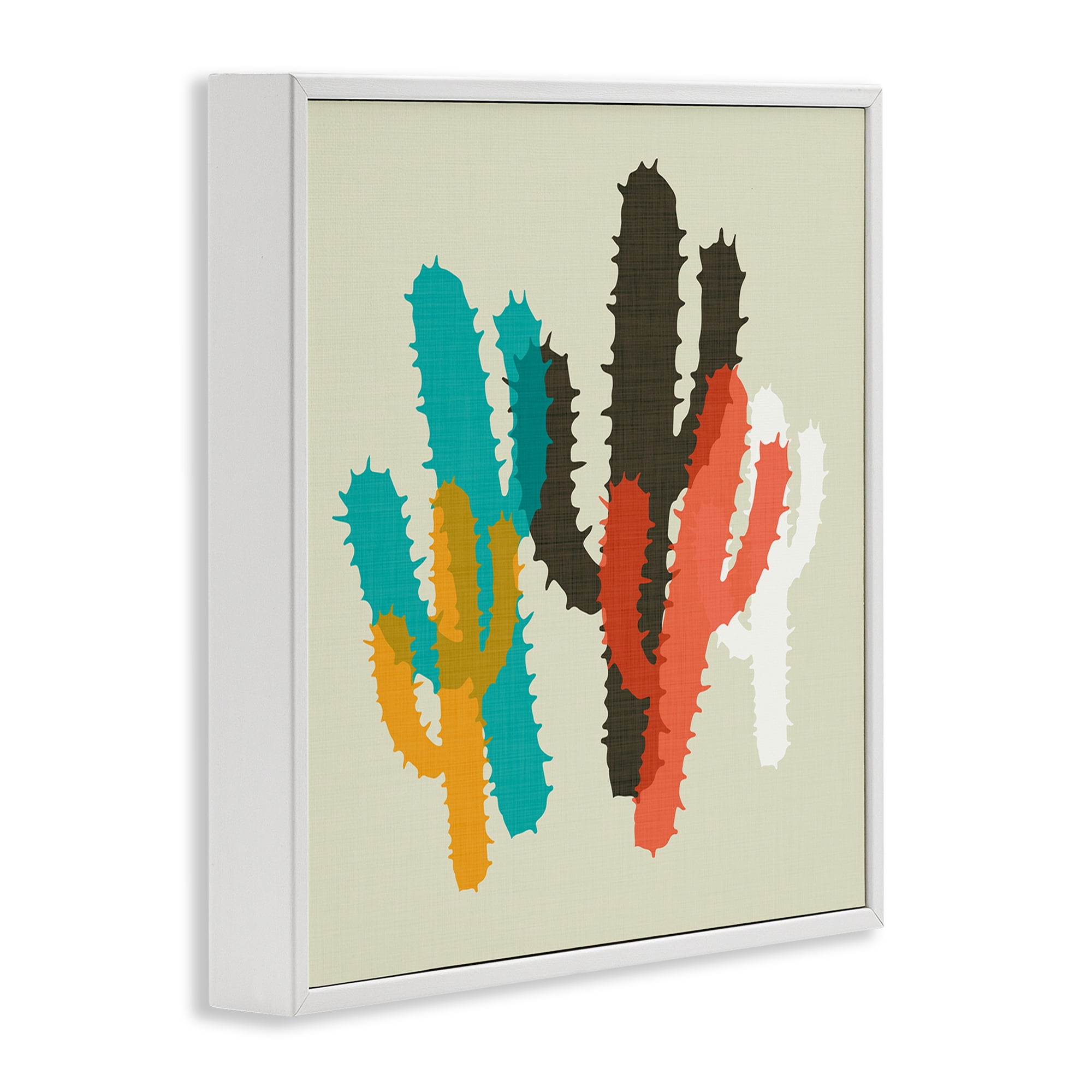 Stupell Industries Layered Bold Cacti Botanical & Floral Painting White Framed Art Print Wall Art, 17 x 17