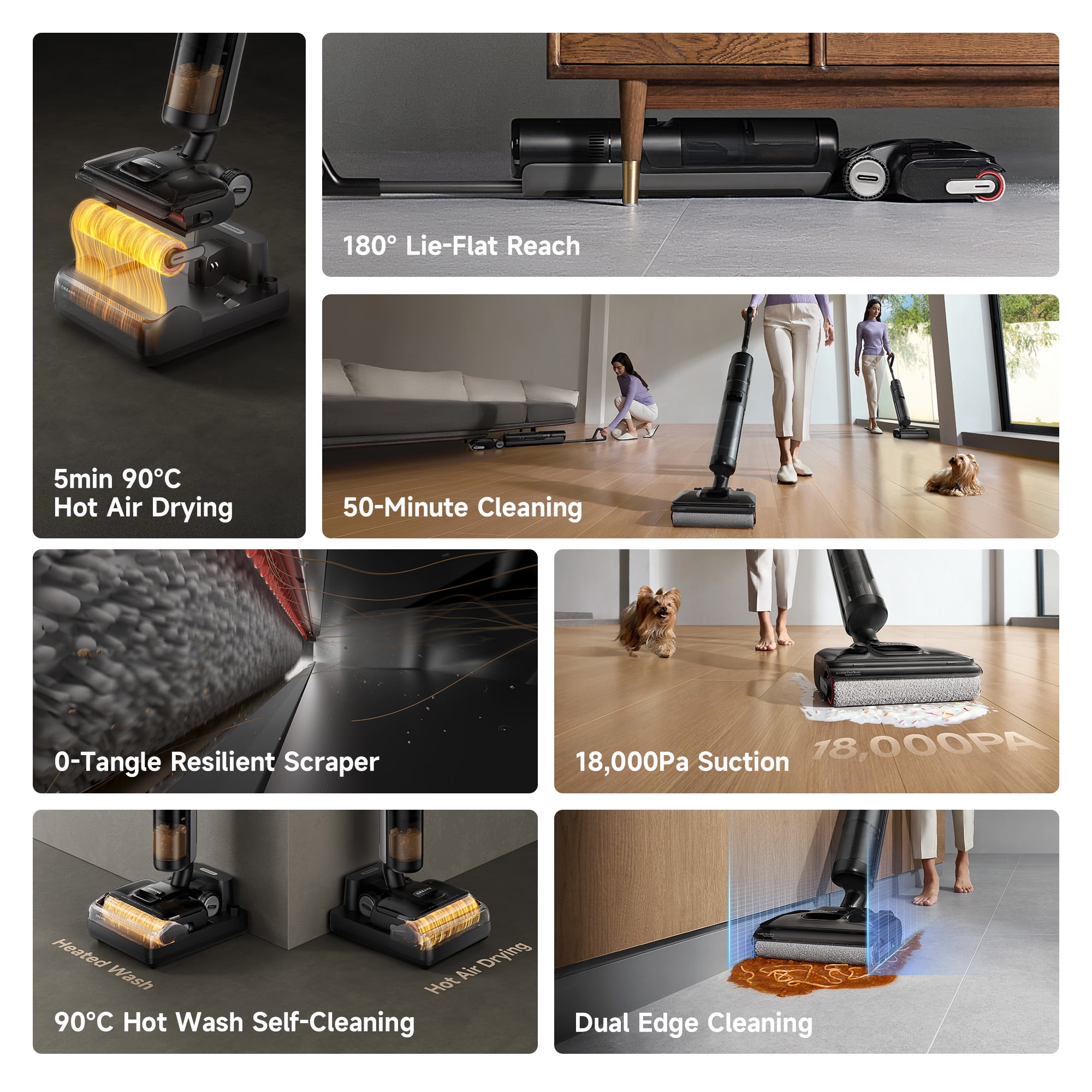 Dreame H12 Pro FlexReach Wet Dry Vacuum Cleaner, 0 Tangle Cordless Vacuum Mop All-in-1 for Hard Floors, 180° Lie-Flat Floor Cleaner Machine with 194°F Hot Self-Cleaning, 50Mins Runtime, 1 more Filter